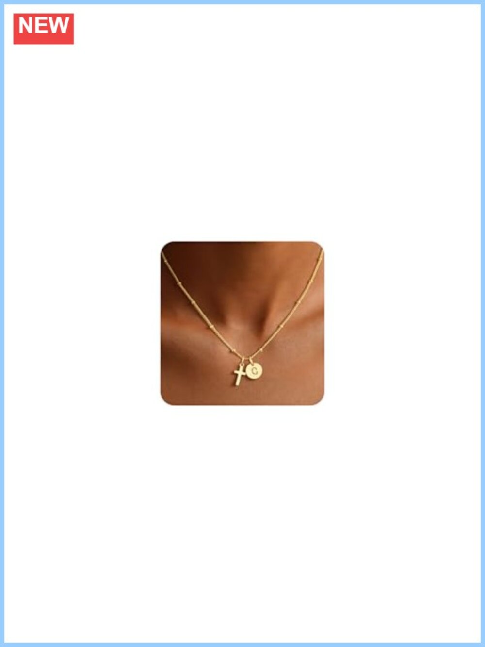 Turandoss Cross Initial Necklace, Gold Plated Brass, 16-18.5 inch, Adjustable,